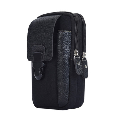 Geantă pentru bărbați cu fermoar multiplu, curea din pânză, pentru telefon mobil portabil