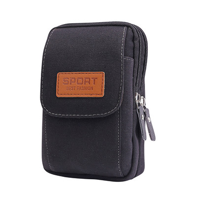 Geantă pentru bărbați cu fermoar multiplu, curea din pânză, pentru telefon mobil portabil