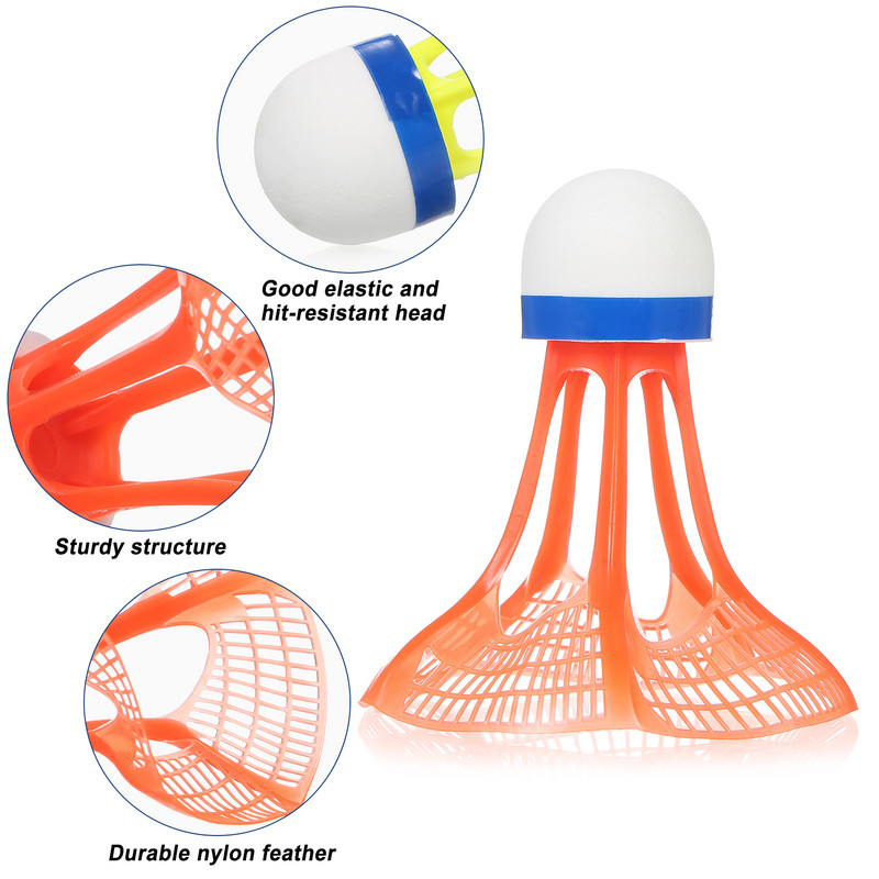 3 vnt. nailoniniai šaudyklai, patvarūs plastikiniai badmintono šaudyklai Vidaus lauko sportiniai badmintono kamuoliai, vėjui atsparūs