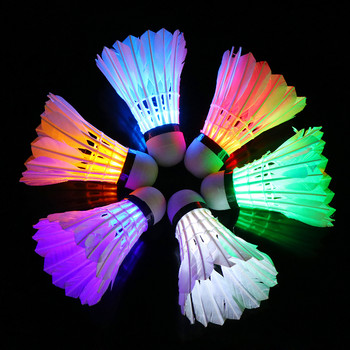 4/6 пакета LED осветление за бадминтон Dark Night Glow Цветни топки за бадминтон от гъши пера Волани за спортове на открито и закрито