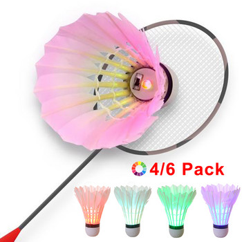 4/6 Pack Φωτισμός LED Badminton Dark Night Glow Πολύχρωμο φτερό χήνας Μπάλες μπάντμιντον Στρόφιγγες για υπαίθρια και εσωτερικά αθλήματα