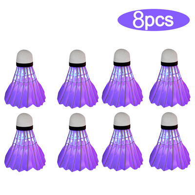 4/8 vnt apšvietimo badmintono putplasčio kamuoliuko galvutė Šviečianti spalvinga „Shuttlecock“ lauko sporto pramogų naktinis treniruočių kamuolys