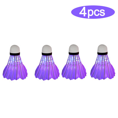 4/8 vnt apšvietimo badmintono putplasčio kamuoliuko galvutė Šviečianti spalvinga „Shuttlecock“ lauko sporto pramogų naktinis treniruočių kamuolys