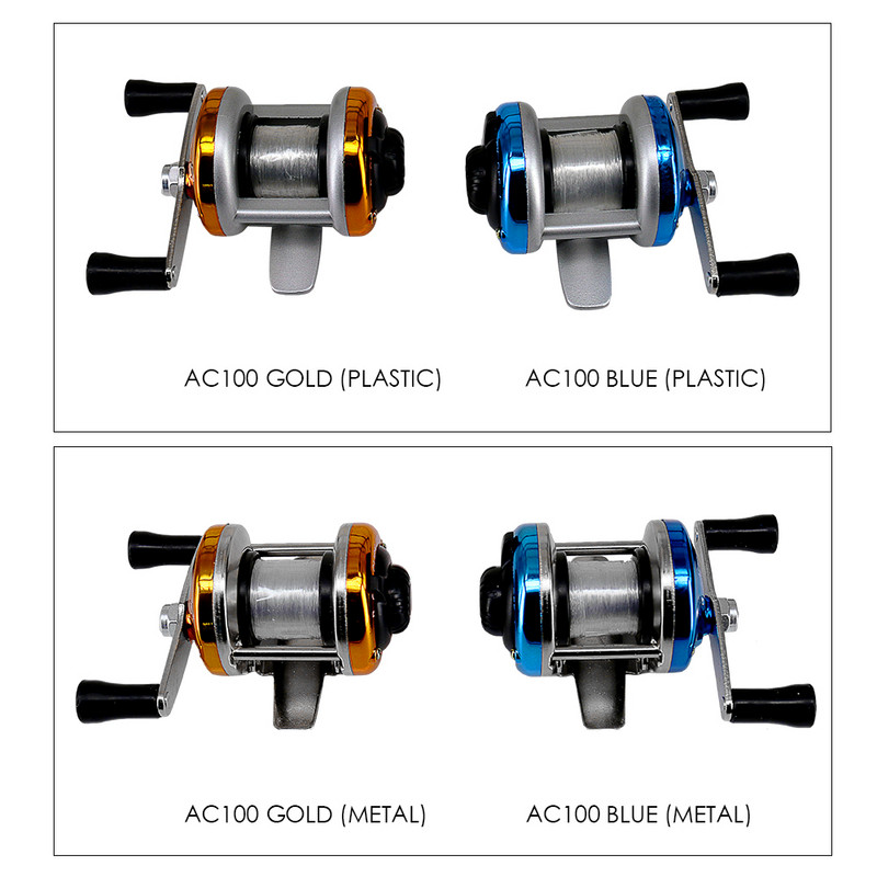 Mini metallist/plastikust trummelpüügiratas Kaasaskantav talvine jääpüügirull koos traadiga Välitingimustes kasutatavad kalapüügitarvikud