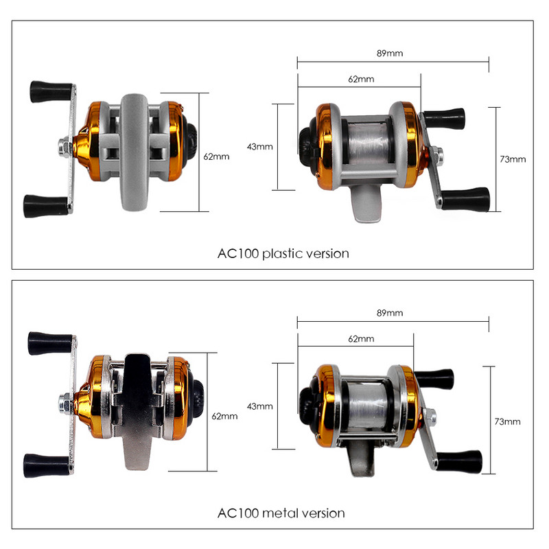 Mini metallist/plastikust trummelpüügiratas Kaasaskantav talvine jääpüügirull koos traadiga Välitingimustes kasutatavad kalapüügitarvikud