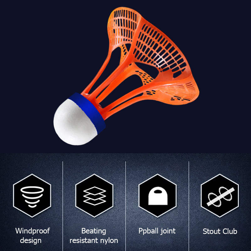 3 vnt. Neperpučiami nuo vėjo nailono plastikiniai guminiai treniruokliai vidaus sportui badmintono šaudyklams kamuoliukai lauko sportiniams šaudyklams