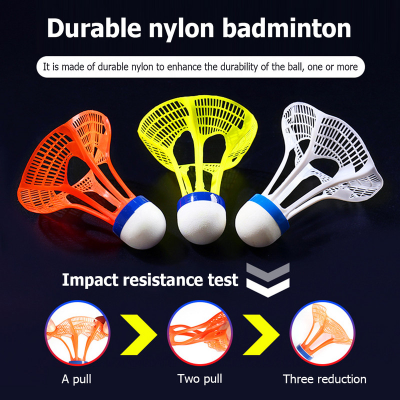 3 vnt. Neperpučiami nuo vėjo nailono plastikiniai guminiai treniruokliai vidaus sportui badmintono šaudyklams kamuoliukai lauko sportiniams šaudyklams
