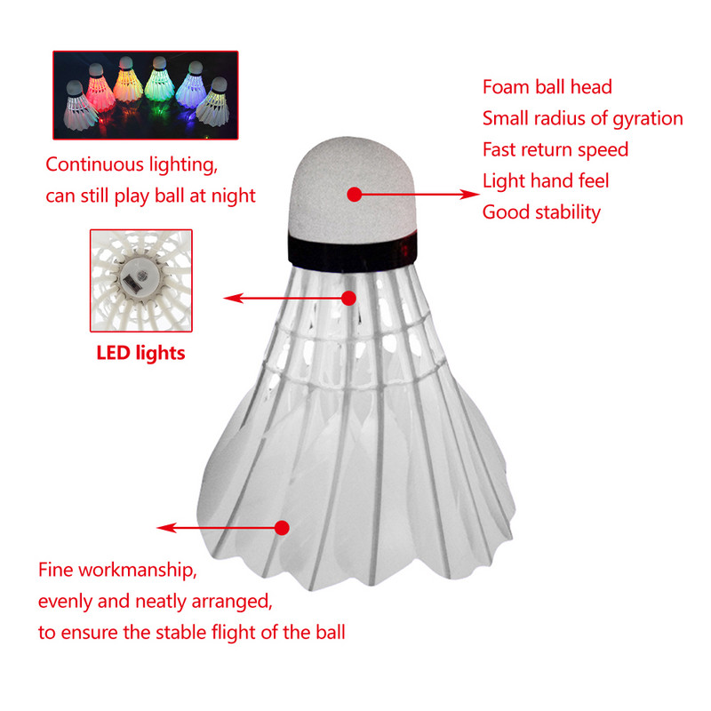 4db Világító Tollaslabda Sötét Éjszakai Színes LED Világítás Sport Tollaslabda Light Spot Shuttle Kakas Kiegészítők Tollaslabda
