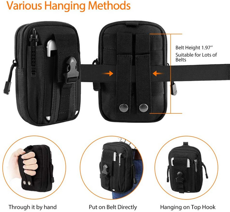 Tactical Molle EDC maišelis, kompaktiškas 1000D daugiafunkcis prietaisų diržo juosmens krepšys su mobiliojo telefono dėklu