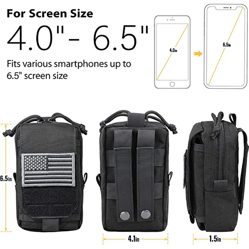 Husă tactică EDC Molle, în aer liber, cu talie militară, Pachet de instrumente pentru bărbați, geantă pentru telefon de 6,5 ", geantă pentru gadgeturi de camping, accesorii de vânătoare