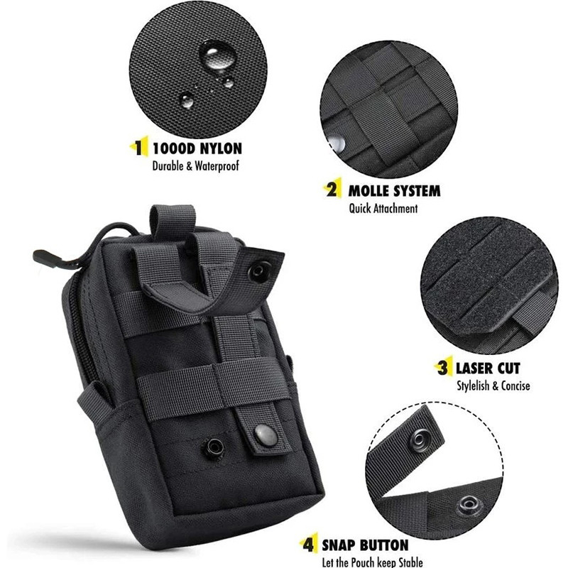 Husă tactică EDC Molle, în aer liber, cu talie militară, Pachet de instrumente pentru bărbați, geantă pentru telefon de 6,5 ", geantă pentru gadgeturi de camping, accesorii de vânătoare