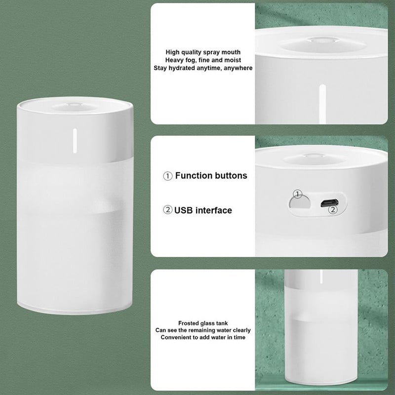 Prijenosni ovlaživač zraka od 260 ml, mini difuzor aroma ulja, USB raspršivač za hladnu maglu sa šarenim mekim noćnim svjetlom za kućni pročišćivač automobila