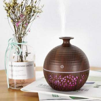 USB Ultrasonic Air Humidifier Essential Oil Diffuser Wood Grain Vase Mini Diffuser Home Aromatherapy Humidifiers Night Light