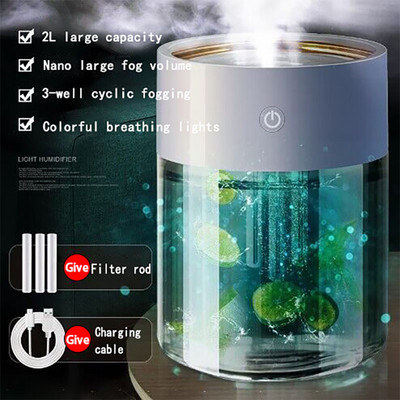 Oro drėkintuvas 2L Namų Aromaterapija Drėkintuvai Difuzoriai Skaidrus Led Aroma Eterinių Aliejų Difuzorius Vandens Rūko oro valytuvas