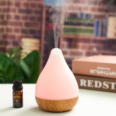 Umidificator de aer Picătură de apă Difuzor de ulei esențial din cereale de lemn cu difuzor de aromă cu lumină colorată Mașină de aromaterapie de birou USB