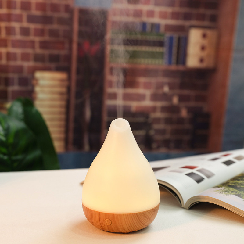 Umidificator de aer Picătură de apă Difuzor de ulei esențial din cereale de lemn cu difuzor de aromă cu lumină colorată Mașină de aromaterapie de birou USB