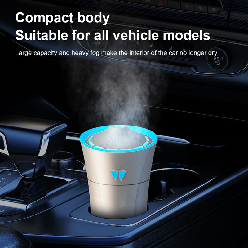 Auto hajuti auto õhuniisutaja ülivaikne mininiisutaja 5 V 2,5 W 2 udurežiimi värvilise valgusega auto kodukontori magamistuppa