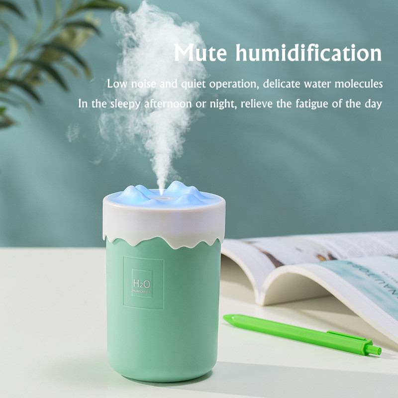 450 ml Snow Mountaini õhuniisutaja aroomihajuti auto kodu magamistoale vaikne udutekitaja värvilised tuled USB mininiisutaja