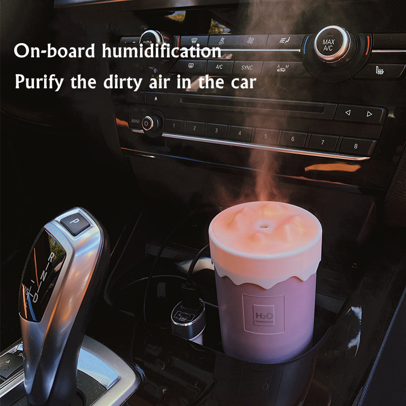 450 ml Snow Mountaini õhuniisutaja aroomihajuti auto kodu magamistoale vaikne udutekitaja värvilised tuled USB mininiisutaja