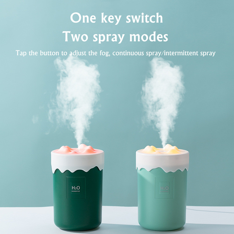 450 ml Snow Mountaini õhuniisutaja aroomihajuti auto kodu magamistoale vaikne udutekitaja värvilised tuled USB mininiisutaja