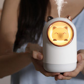 Mini stalinis oro drėkintuvas USB valytuvas Cool Mist Maker Fogger 340ML mielas naminių gyvūnėlių difuzorius kvapo drėkintuvas su naktine šviesa