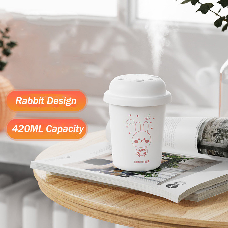 Cartoon Rabbit oro drėkintuvas Mini USB difuzorius 300ml Cool Mist Maker Humidificator stalinis valytuvas su spalvotomis lemputėmis namams