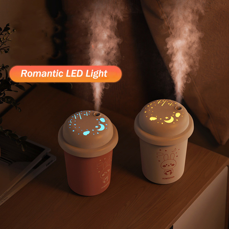 Cartoon Rabbit oro drėkintuvas Mini USB difuzorius 300ml Cool Mist Maker Humidificator stalinis valytuvas su spalvotomis lemputėmis namams