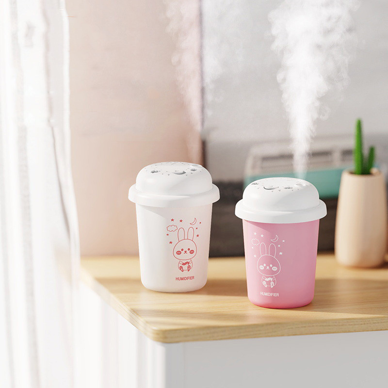 Cartoon Rabbit oro drėkintuvas Mini USB difuzorius 300ml Cool Mist Maker Humidificator stalinis valytuvas su spalvotomis lemputėmis namams