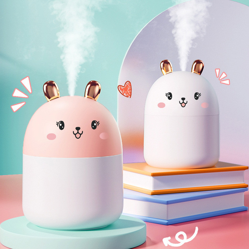 Mielas triušio drėkintuvas USB oro difuzorius mini nešiojamas valytuvas 250 ml rūko gaminimo mašinos drėkintuvas namams su LED lemputėmis