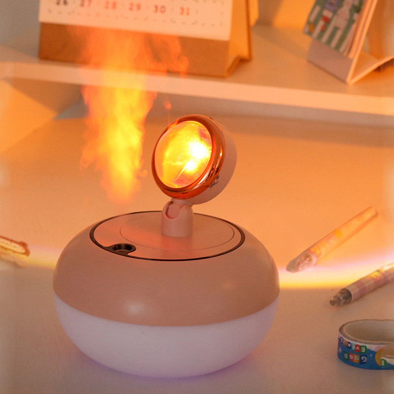 Saulėlydžio lempos oro drėkintuvas USB rūko formuotojas 300 ml aromaterapinis aliejaus difuzorius namų biuro drėkintuvas su romantiška aplinkos šviesa