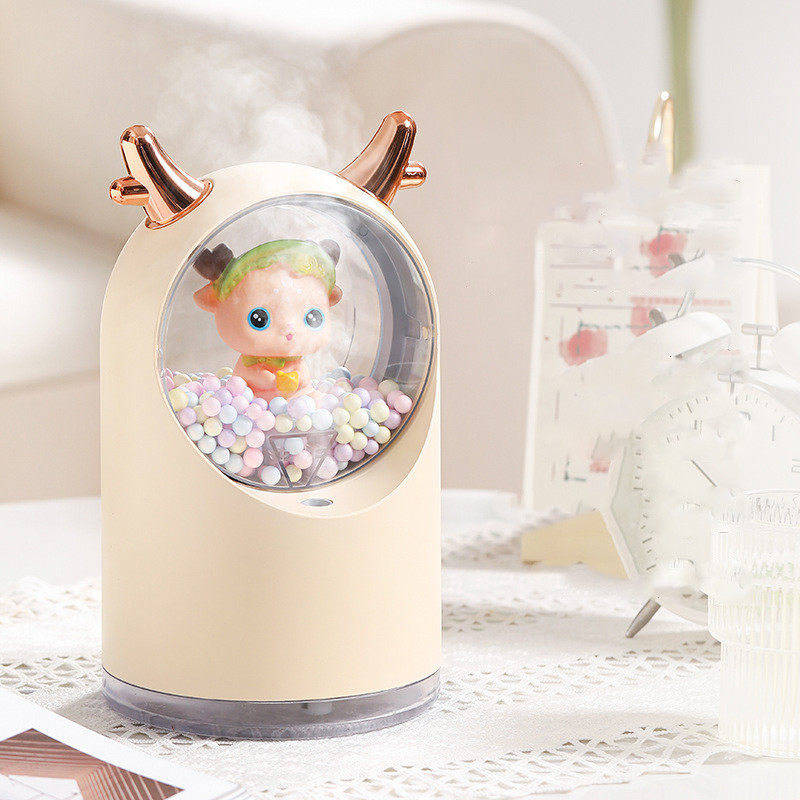 Mini Deer oro drėkintuvas staliniam kompiuteriui aromaterapinis difuzorius Cool Mist Maker Machine 500ml USB namų valytuvas su naktine šviesa automobiliui