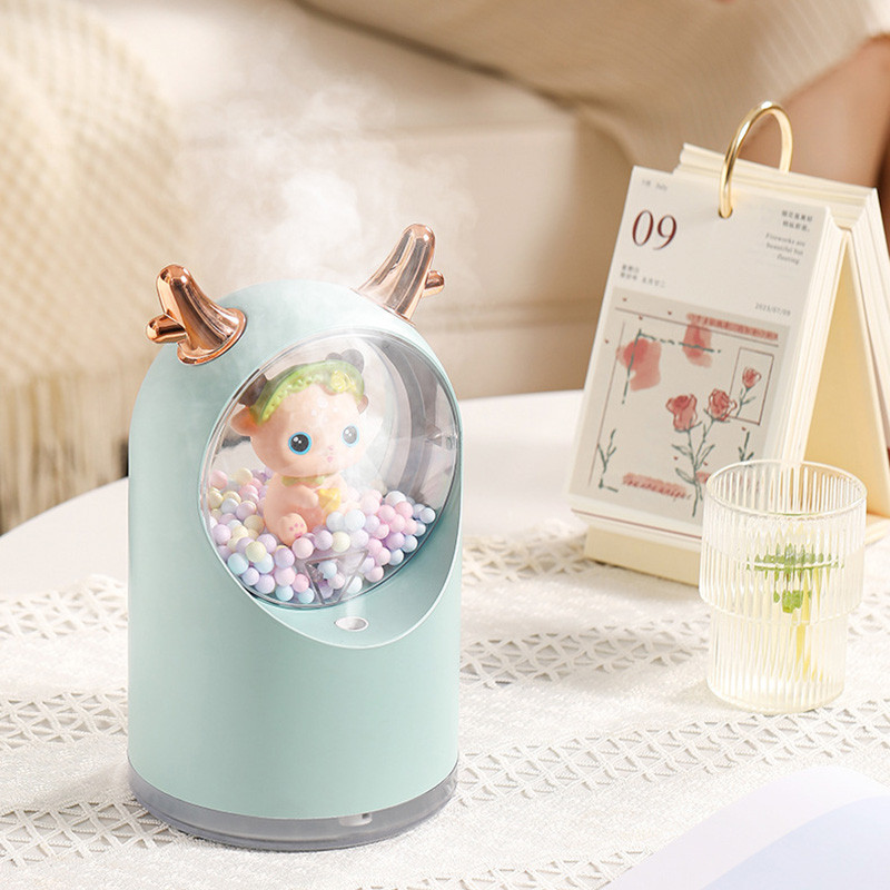 Mini Deer oro drėkintuvas staliniam kompiuteriui aromaterapinis difuzorius Cool Mist Maker Machine 500ml USB namų valytuvas su naktine šviesa automobiliui