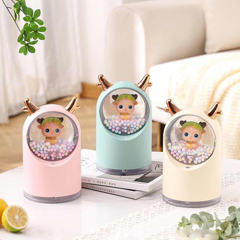 Mini Deer oro drėkintuvas staliniam kompiuteriui aromaterapinis difuzorius Cool Mist Maker Machine 500ml USB namų valytuvas su naktine šviesa automobiliui