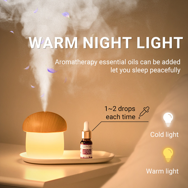 Aranyos gombás párásító USB párásító otthoni baba autós irodai párásító 250 ml párás párásító éjszakai fényekkel