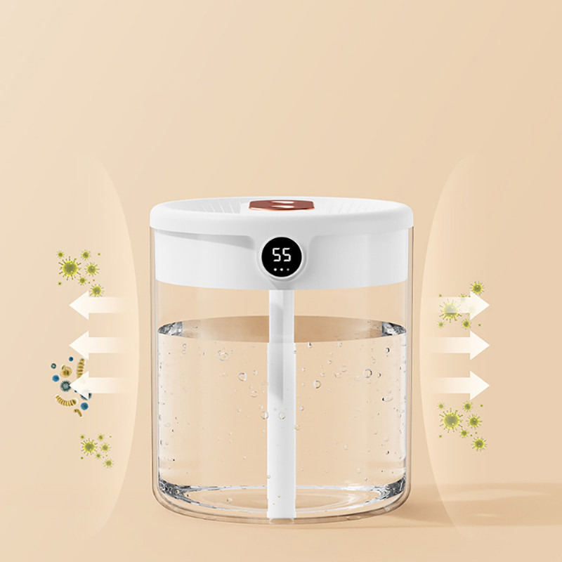 2L kahe otsikuga õhuniisutaja, LCD niiskuse näidikuga, suure mahutavusega eeterlike õlide difuusor, peredele ja magamistubadele