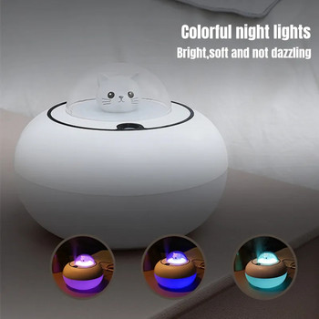 Сладка котка Овлажнител за въздух USB Арома Дифузор за етерично масло Овлажнител за спалня Изпарител за хладна мъгла Цветна LED светлина за дома