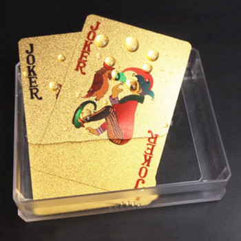 24K златни карти за игра на покер Тесте за игра със златно фолио Комплект за покер Пластмасови магически карти Водоустойчиви карти Магическа настолна игра
