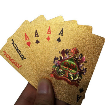 24K златни карти за игра на покер Тесте за игра със златно фолио Комплект за покер Пластмасови магически карти Водоустойчиви карти Магическа настолна игра