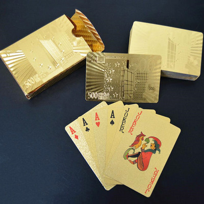 24K aukso žaidimo kortų pokerio žaidimo kaladė Auksinės folijos pokerio rinkinys Plastikinė magija korta, atspari vandeniui kortelių magiškas stalo žaidimas
