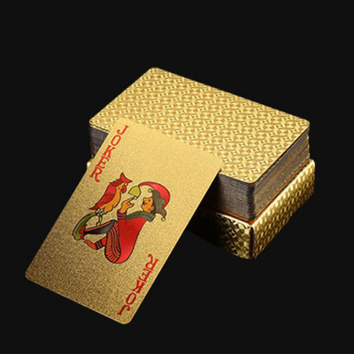 24K aukso žaidimo kortų pokerio žaidimo kaladė Auksinės folijos pokerio rinkinys Plastikinė magija korta, atspari vandeniui kortelių magiškas stalo žaidimas