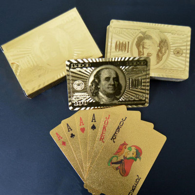 24K aukso žaidimo kortų pokerio žaidimo kaladė Auksinės folijos pokerio rinkinys Plastikinė magija korta, atspari vandeniui kortelių magiškas stalo žaidimas