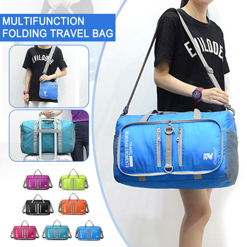 Ανδρικές πτυσσόμενες τσάντες γυμναστικής Protable γυναίκες Τσάντα ταξιδιού Μεγάλης χωρητικότητας Τσάντα Tote Τσάντα αδιάβροχη νάιλον τσάντα ταξιδιού Duffel Μαύρη ανδρική αποσκευή