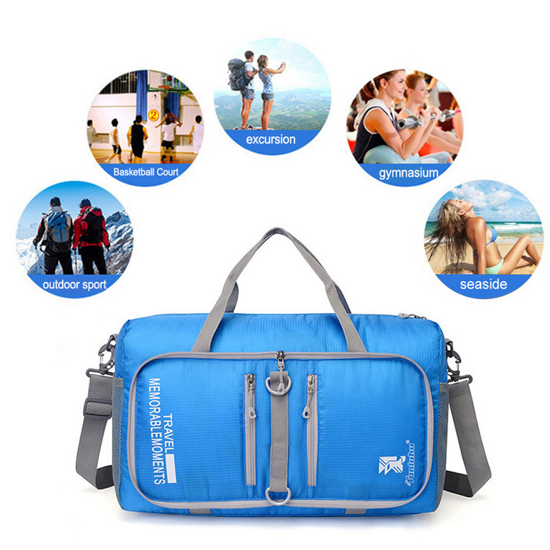 Ανδρικές πτυσσόμενες τσάντες γυμναστικής Protable γυναίκες Τσάντα ταξιδιού Μεγάλης χωρητικότητας Τσάντα Tote Τσάντα αδιάβροχη νάιλον τσάντα ταξιδιού Duffel Μαύρη ανδρική αποσκευή