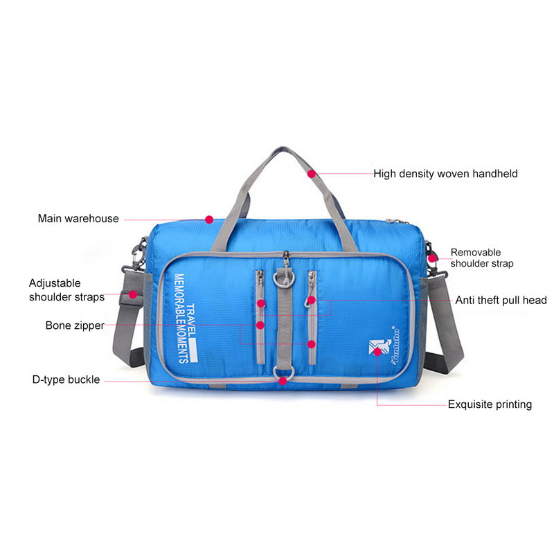 Ανδρικές πτυσσόμενες τσάντες γυμναστικής Protable γυναίκες Τσάντα ταξιδιού Μεγάλης χωρητικότητας Τσάντα Tote Τσάντα αδιάβροχη νάιλον τσάντα ταξιδιού Duffel Μαύρη ανδρική αποσκευή