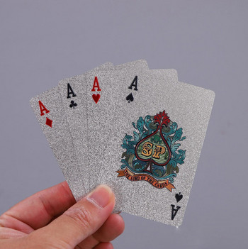 24 K Golden Playing Cards Deck Ασημένιο σετ πόκερ σετ μαγικής κάρτας Ανθεκτικό αδιάβροχο σχέδιο δολαρίων ΗΠΑ Poler Cards Poker Cards Art