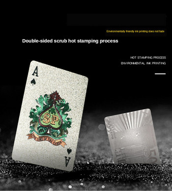 24K златни карти за игра Тесте Сребърно фолио Комплект за покер Магическа карта Издръжлив водоустойчив дизайн в щатски долари Poler Cards Poker Cards Art