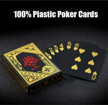 Водоустойчиви пластмасови покер черни PVC карти за игра Златно, сребърно фолио Покер колода Игра на карти Парти с класически магически трикове Инструмент Жокер