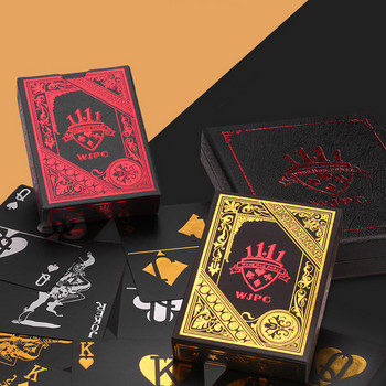 Водоустойчиви пластмасови покер черни PVC карти за игра Златно, сребърно фолио Покер колода Игра на карти Парти с класически магически трикове Инструмент Жокер