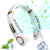 Nešiojamas kaklo ventiliatorius USB rankinis nutildytas LED skaitmeninis ekranas be lapų mini elektrinis ventiliatorius spalvingi atmosferos žibintai, 5-osios pavaros kaklo ventiliatorius