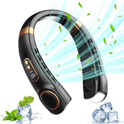 Nešiojamas kaklo ventiliatorius USB rankinis nutildytas LED skaitmeninis ekranas be lapų mini elektrinis ventiliatorius spalvingi atmosferos žibintai, 5-osios pavaros kaklo ventiliatorius